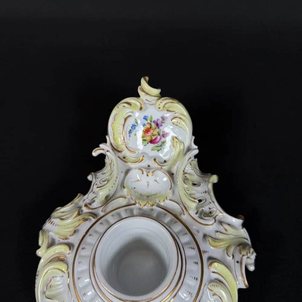 Antique Carl Thieme Dresden Porcelain candle stick candleholder floral gold gild